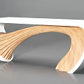 Modern Office Desk With Curved Wooden Structure And White Sleek Top Design