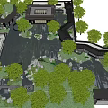 Rockery Stones In Chinese Classical Courtyard With Pond And Green Trees
