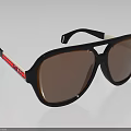 Stylish Black Sunglasses With Red Stripe Frame On Gray Floor Tile Design