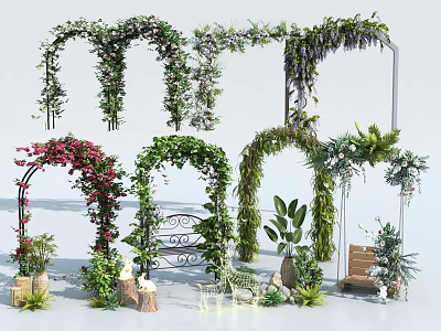 Vines Decorated Arches With Greenery Floral And Garden Plant Elements 3d model
