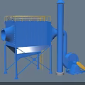 Industrial Dust Collection Equipment With Blue Body Yellow Ladder Platform Pipes And Fan