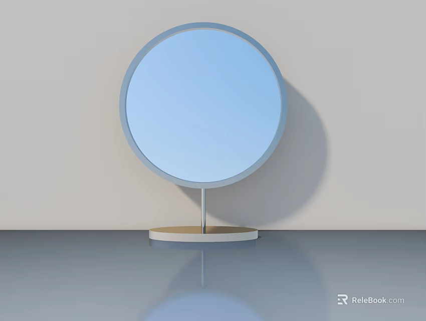 Hinged Door With Round Mirror Metal Stand On Smooth Surface Light Colored Wall 3d model
