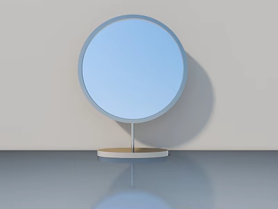 Hinged Door With Round Mirror Metal Stand On Smooth Surface Light Colored Wall 3d model