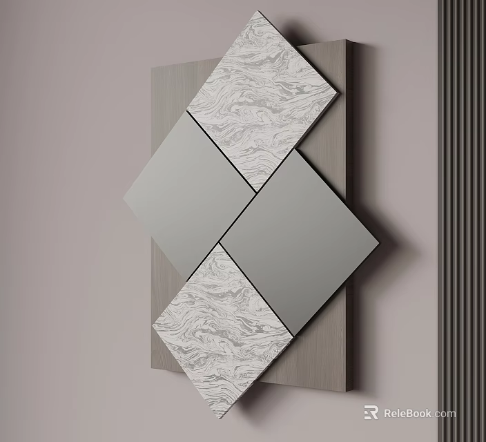 Modern Geometric Wall Hanging with Marble and Matte Panel Design 3d model 
