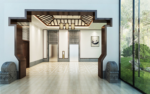 New Chinese Lobby Hotel Lobby Elevator Room 3d model