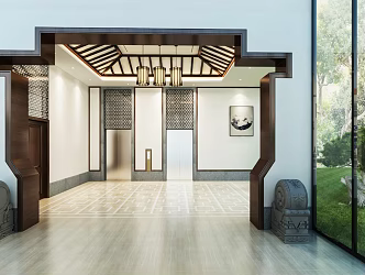 New Chinese Lobby Hotel Lobby Elevator Room 3d model