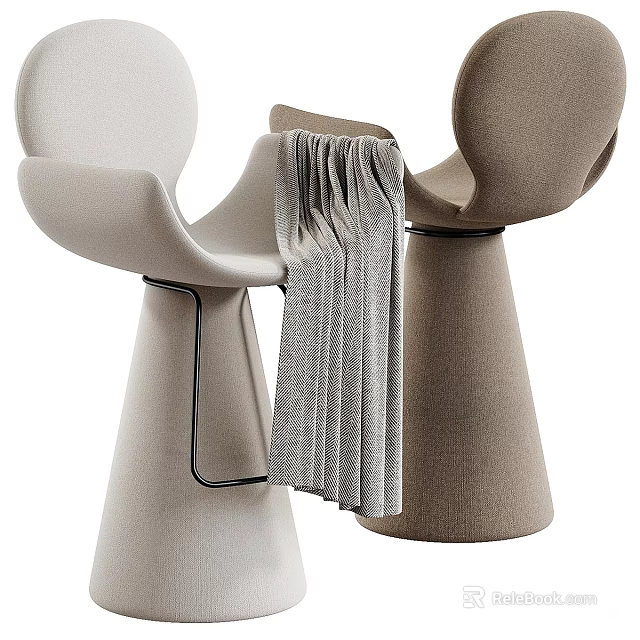 Modern Beige and Brown Accent Chairs with Conical Base and Gray Throw Blanket 3d model