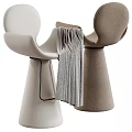 Modern Beige and Brown Accent Chairs with Conical Base and Gray Throw Blanket 3d model