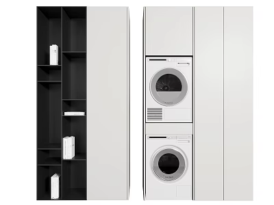 Modern Bathroom Cabinet Rack With Open Black White Shelves And Storage Design 3d model