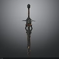Medieval Decorative Sword With Intricate Hilt Design And Ornate Reflective Blade