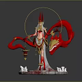 Elegant Decorative Statue With Red Ribbons Golden Ornaments Halo White Crystal Decorations And Pedestal Base