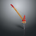 Red And Yellow Crane Model With Long Boom On Gray Background 3d model