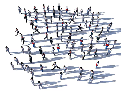 Diverse Group of People Performing Various Dynamic Actions in Open Space 3d model