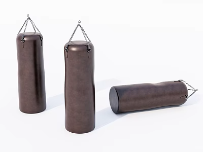 Brown Leather Punching Bags As Sports Equipment With Hanging And Lying Designs For Training 3d model