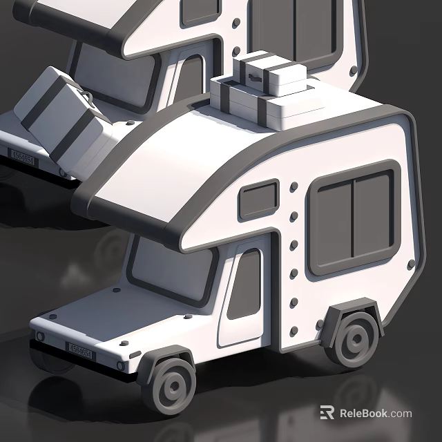Electric Toy White RV With Luggage Storage Top Wheels And Windows Details 3d model 