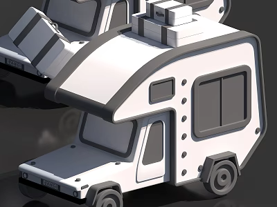 Electric Toy White RV With Luggage Storage Top Wheels And Windows Details 3d model