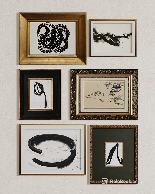 Framed Black And White Artworks With Diverse Frames For Wall Decoration 3d model 