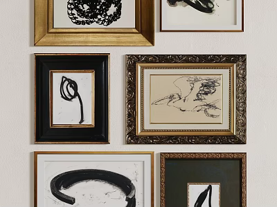 Framed Black And White Artworks With Diverse Frames For Wall Decoration 3d model