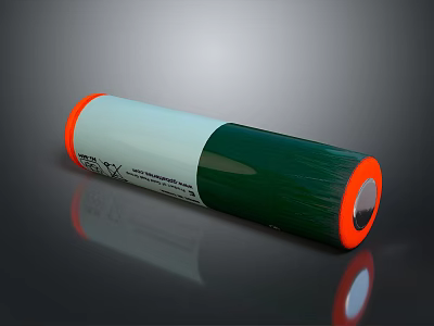 Cylindrical Battery With White Green Body And Orange Edges For Electronic Devices 3d model