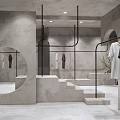Modern Clothing Store Interior With Hanging Apparel Black Racks Round Decor And Green Plant