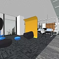 Modern Public Office Interior With Open Layout Desks Computers White Chairs Gray Carpet Ceiling Lights 3d model