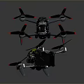 Multiple Black And Yellow Drones With Rotors Displayed On Dark Reflective Background 3d model