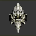 Intricate Biomechanical Head Sculpture With White And Black Detailing And Sharp Beak Design