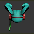 Cute Anime Character 3D Model With Teal Pigtails Red Headphones Blue Eyes And Green Microphone