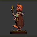 Red Haired Character Holding Wooden Staff With Green Bird Creature On Decorative Base