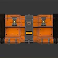 Orange And Black Metallic Container With Futuristic Glowing Accents And Lock Details