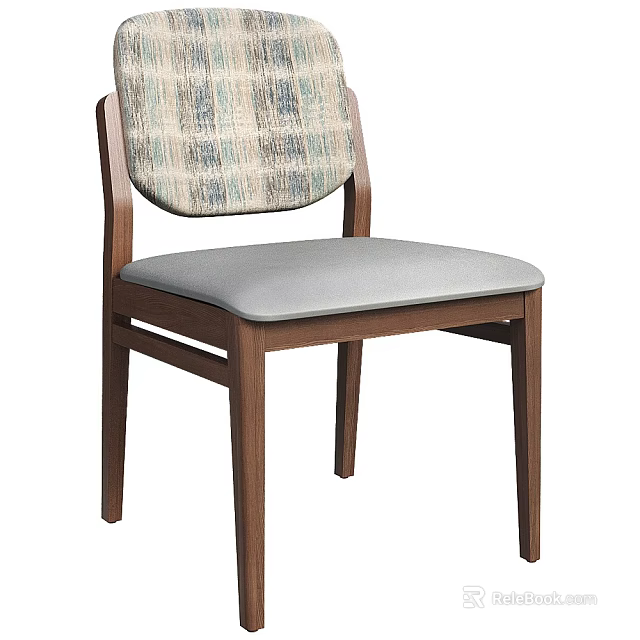 Modern Minimalist Single Chair With Wooden Frame Patterned Fabric Backrest And Gray Cushion Seat 3d model 