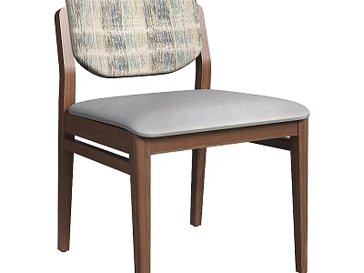 Modern Minimalist Single Chair With Wooden Frame Patterned Fabric Backrest And Gray Cushion Seat 3d model