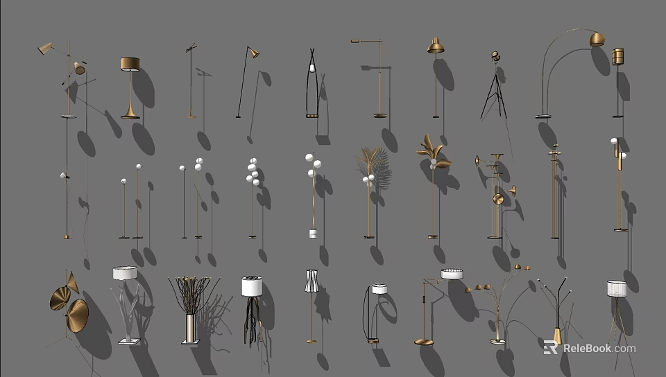 Modern Floor Lamp Designs With Various Styles Shapes And Metallic Bases 3d model 