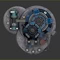 Futuristic Sci Fi Building Exterior With Blue Circular Base Antenna And Red Equipment