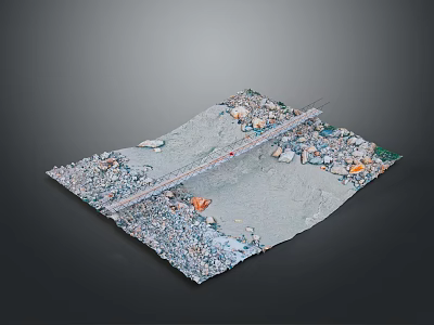 Detailed Terrain Model With Road Water Area Vegetation And Rocks 3d model