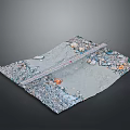 Detailed Terrain Model With Road Water Area Vegetation And Rocks