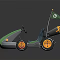 Green Gray Agricultural Equipment With Blue Seat Yellow Wheels Exhaust Pipes And Small Flag