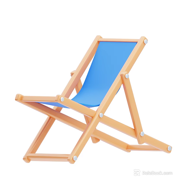 Lightweight Folding Leisure Chair With Wooden Frame Blue Cushion For Outdoor Use 3d model 