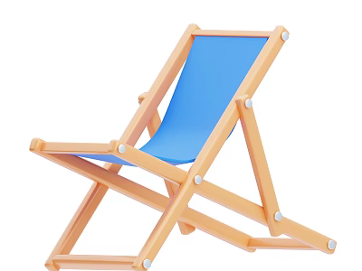 Lightweight Folding Leisure Chair With Wooden Frame Blue Cushion For Outdoor Use 3d model