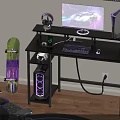 Gaming Desk Setup With Monitor Headphones Purple LED Lighting And PC Tower