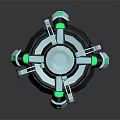 Futuristic Sci Fi Device 3D Model With Green Glowing Accents And Black White Structure