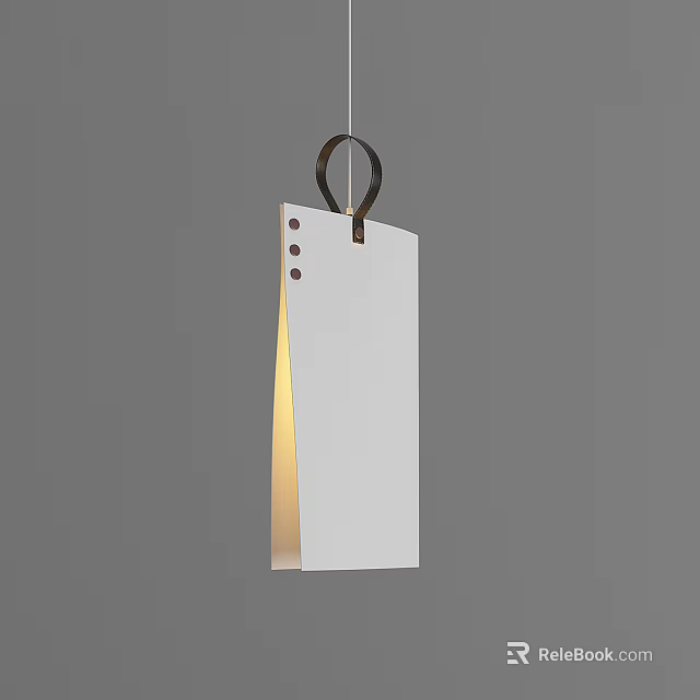 Modern Minimalist White Pendant Light With Brown Strap Buttons And Illuminated Warm Glow 3d model 