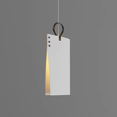 Modern Minimalist White Pendant Light With Brown Strap Buttons And Illuminated Warm Glow 3d model