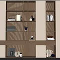 Modern Built-in Wooden Bookcase with Books Multiple Shelves LED Lighting and Decorative Items
