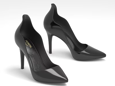 Black High Heels With Patent Leather Material Pointed Toe Design And Slim Heel 3d model