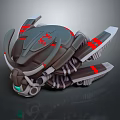 Futuristic Mechanical Device With Dark Gray Body Red Accents And Green Glowing Light