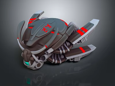 Futuristic Mechanical Device With Dark Gray Body Red Accents And Green Glowing Light 3d model