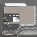 Modern Tatami Bedroom Interior With Bed Desk Chair Storage Cabinets And Window