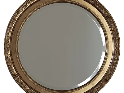 Elegant Round Decorative Mirror With Golden Ornate Carved Frame Design 3d model