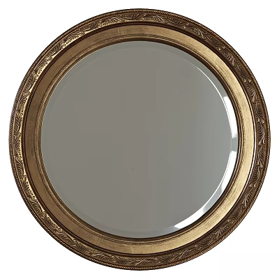 Elegant Round Decorative Mirror With Golden Ornate Carved Frame Design 3d model